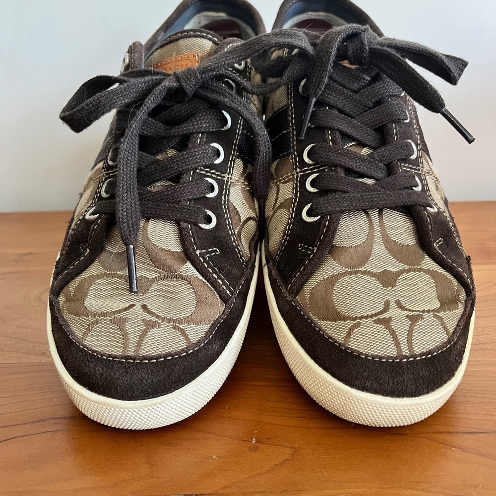Coach Brad Signature C Monogram Canvas Sneakers Brown Khaki Q900 Mens 10M - Picture 4 of 9